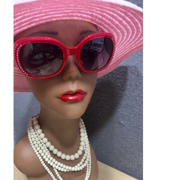 Fashion Women Retro Rhinestone With LV Initials Sunglasses Red - Picture 4 of 10